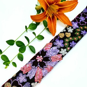 Midnight Garden Guitar Strap; Flower Guitar Strap; Sequin Guitar Strap; Bling Guitar Strap; Embroidered Guitar Strap; Gift for Guitarist