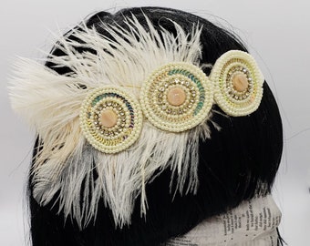 Gatsby Headband: Pearl, Sequin & Feather Flapper Headpiece