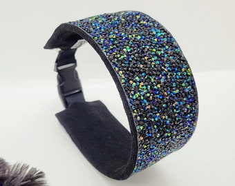 Wide Bling Dog Collar; Wide Black Gem Dog Collar; 2 inch Dog Collar; Black Rhinestone Collar; Pet Collar; Large Dog Collar; Fun Dog Collar