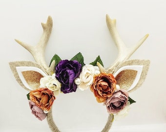 Floral Deer Antler Headband: Romantic Costume Headpiece