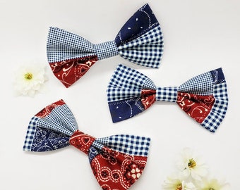Bandanna Dog Bow Tie: Patchwork Cotton, Elastic Collar