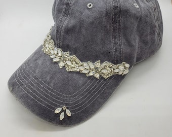 Opal Rhinestone Ponytail Baseball Hat; Rhinestone Ponytail Hat; Bling Baseball Hat; Opal Hat; Beaded Hat; Rhinestone Hat