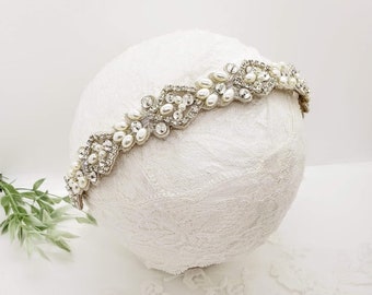 Handmade Rhinestone Pearl Bridal Headband: Art Deco Wedding Headpiece