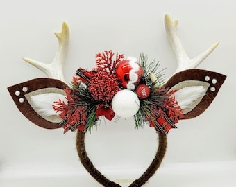 Floral Reindeer Headband: Fun Christmas Costume Headwear