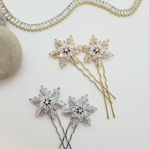 Large Celestial Hair Pins; Gold Star Hairpins; Silver Star Hairpins; Celestial Wedding; Astrology Wedding; Snowflake Hair Pins; Wedding