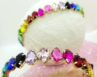 Rainbow Jeweled Headband; Colorful Pink Headband; Doll Headband; Statement Headband; Doll Costume; Rainbow Headband; Bling Headband