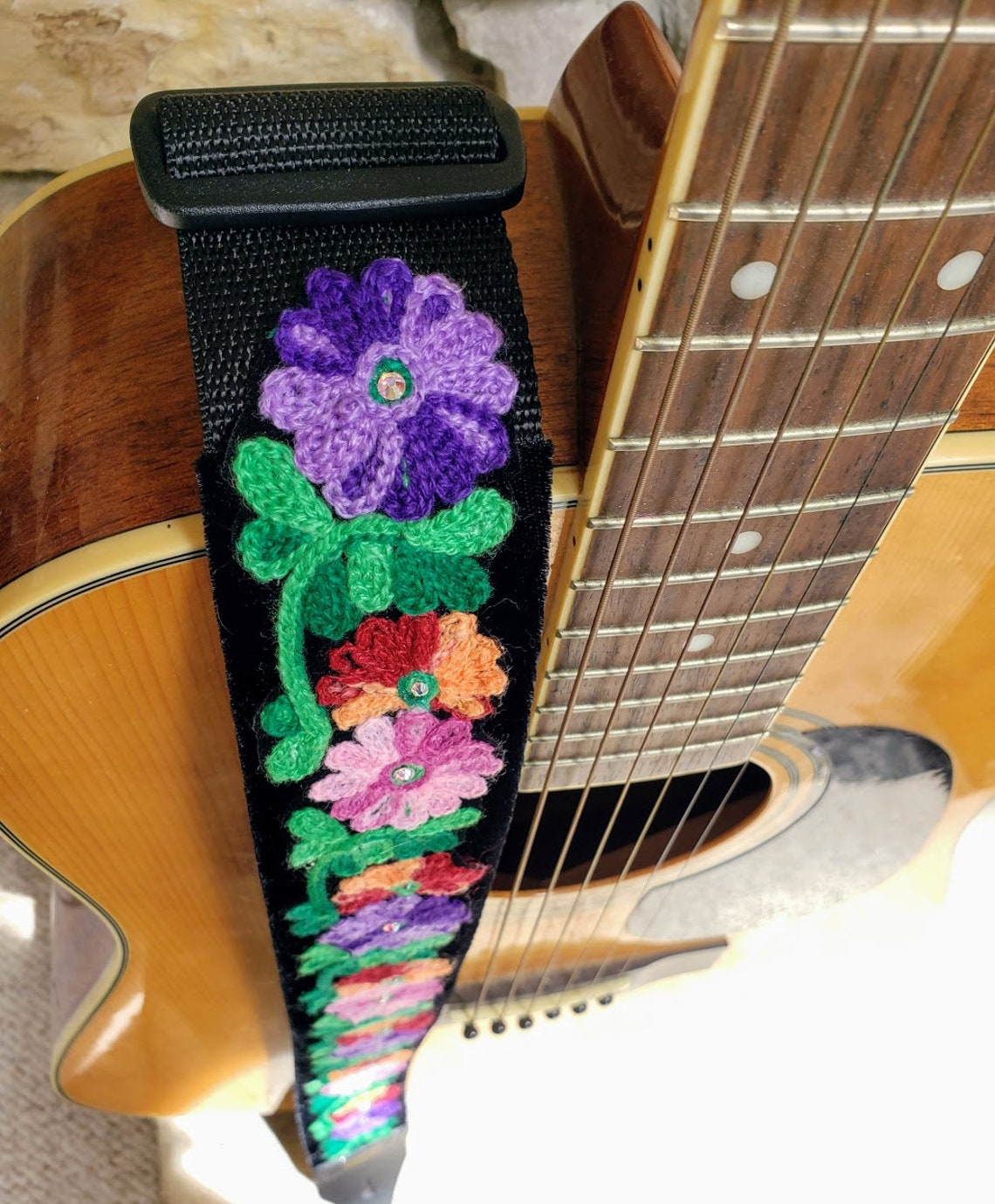 Velvet Flower Guitar Strap Embroidered Guitar Strap Flower Etsy