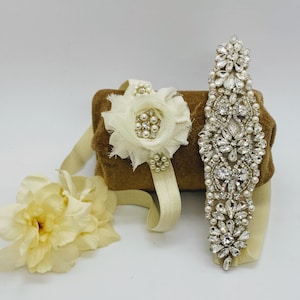 Crystal Rhinestone Garter Set; Keepsake and Toss Garter Set; Rhinestone Pearl Matching Wedding Garter Set; Elastic Wedding Garter