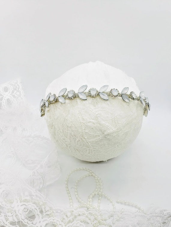 Opal Wedding Headband: Moonstone Bridal Hair Accessory; Opal 