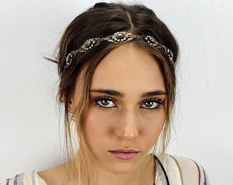 Bronze Rhinestone Headband: Renaissance Filigree Hair Chain; Ren Faire Headband; Fancy Headband; Hair Jewelry; Medieval Headband