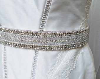 Wide Beaded Wedding Belt; Wide Rhinestone Belt; Art Deco Bridal Belt; Large Wedding Belt; Bridal Belt; Bridal Sash; Dress Belt; Pearl Belt