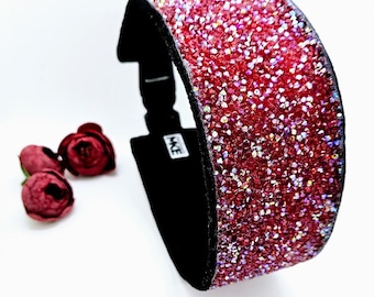 Wide Red Gem Dog Collar: Sparkly Wide Collar; Collar for Dogs with Long Necks; Poodle Collar; Wide Fancy Collar; Bling Collar; Red Collar