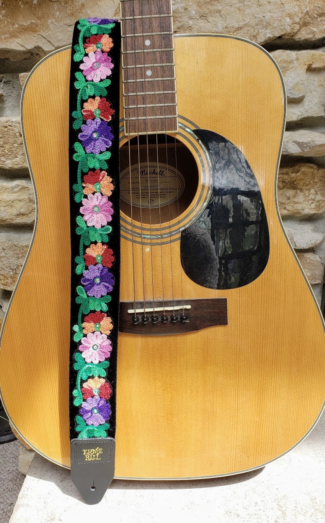 Velvet Flower Guitar Strap Embroidered Guitar Strap Flower Guitar Strap