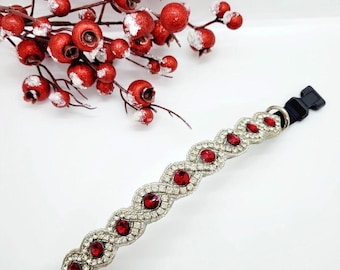 Ruby Rhinestone Dog Collar: Ruby Red Dog Collar; Fancy Red Pet Collar; Rhinestone Red Collar; Christmas Dog Collar; Designer Dog Collar