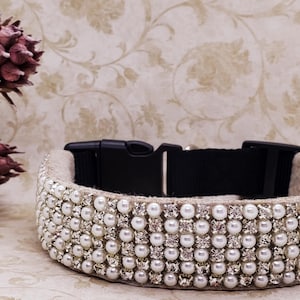 Wide Pearl and Rhinestone Dog Collar; Bling Dog Collars;  Crystal Dog Collar; Wedding Dog Collar; Diamond Dog Collar; Fancy Dog Collar