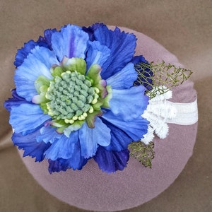 Gorgeous Periwinkle Flower Elastic Baby Headband; Flower and Lace Baby Headband; Garden Fairy Baby Headband;Anne Geddes Baby Prop