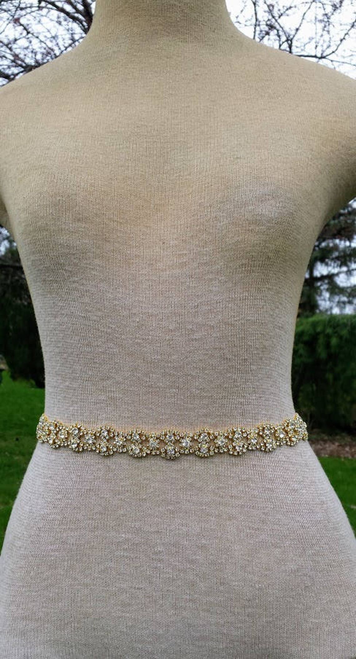 Skinny Gold Crystal Chain Wedding Dress Sash Thin Rhinestone Etsy