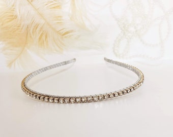 Skinny Rhinestone Headband: Champagne Rose Gold Hair Jewelry