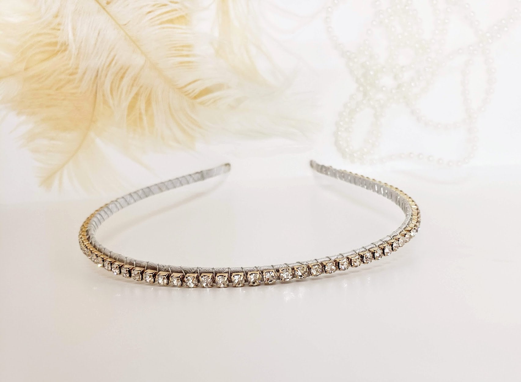 Skinny Rhinestone Headband: Champagne Rose Gold Hair Jewelry