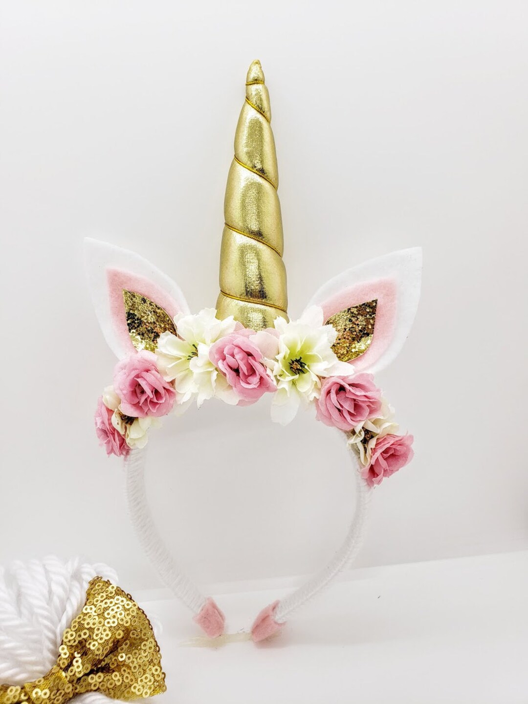 Unicorn Headband Pink with Flowers Adult Fantasy Costume Accessory