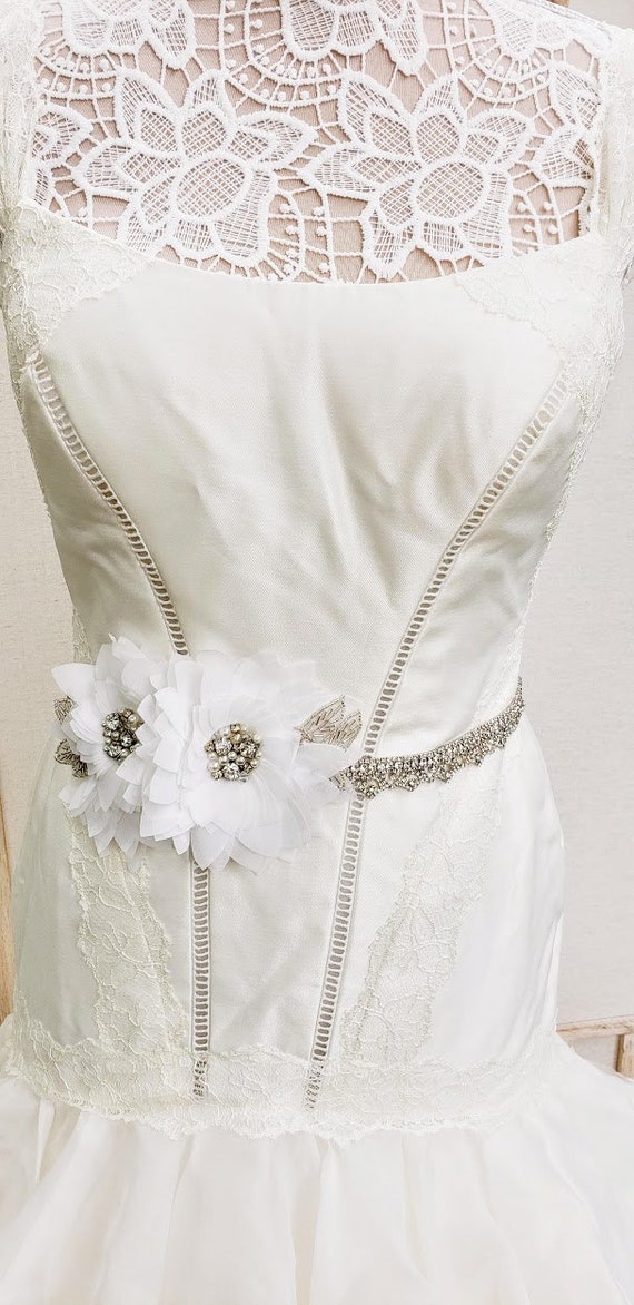 Rhinestone Wedding Dress Sash Belt White Chiffon HDE Rhinestone Embellished Bridal Belt with Satin Ribbon  main image 3