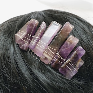 Amethyst Wired Comb; Long Natural Amethyst Comb; Bridal Comb; Quartz Wedding Comb; Unique Bridal Comb; Unique Wedding Comb; Hair Comb