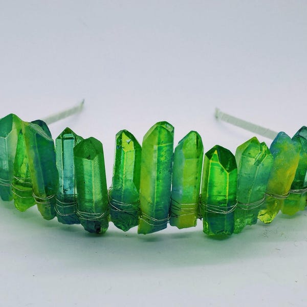 Under the Sea Quartz Festival Crown; Fluorescent Green Rock Crown; Women's Festival Headpiece; Mermaid Costume; Crystal Crown