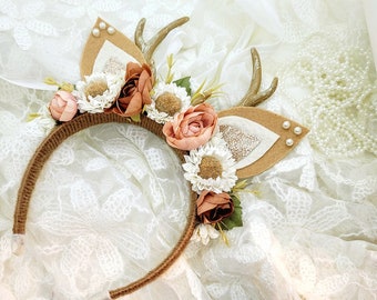 Soft Pink Deer Headband; Fawn Headband; Deer Headband for Girl's; Deer Halloween Costume; Antler Headband; Kid's Deer Headband