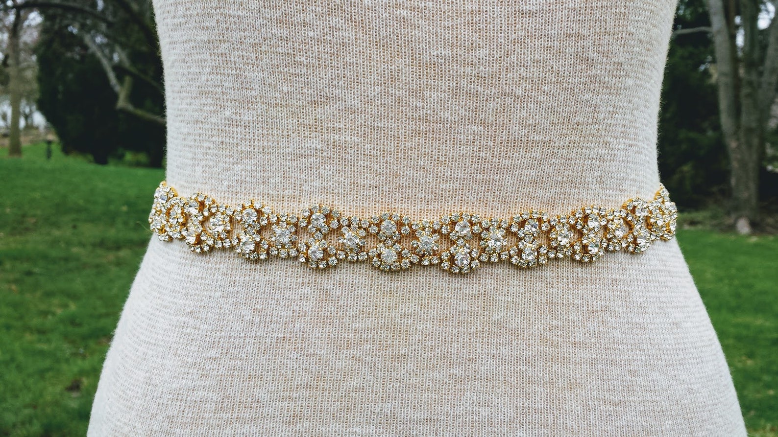 Skinny Gold Crystal Chain Wedding Dress Sash Thin Rhinestone Etsy