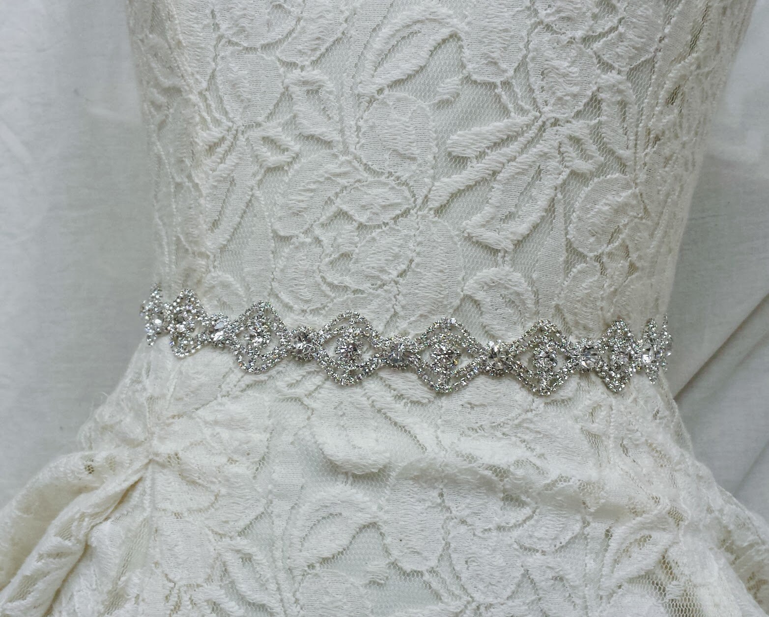 Thin Rhinestone Bridal Sash: Silver Crystal Wedding Dress 