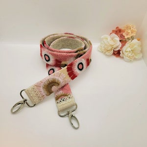 Crossbody Purse Strap; Embroidered Purse Strap; Purse Strap; Guitar Strap Purse Strap; Floral Purse Strap; Boho Purse Strap; Pink Purse