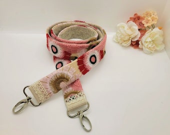 Crossbody Purse Strap; Embroidered Purse Strap; Purse Strap; Guitar Strap Purse Strap; Floral Purse Strap; Boho Purse Strap; Pink Purse