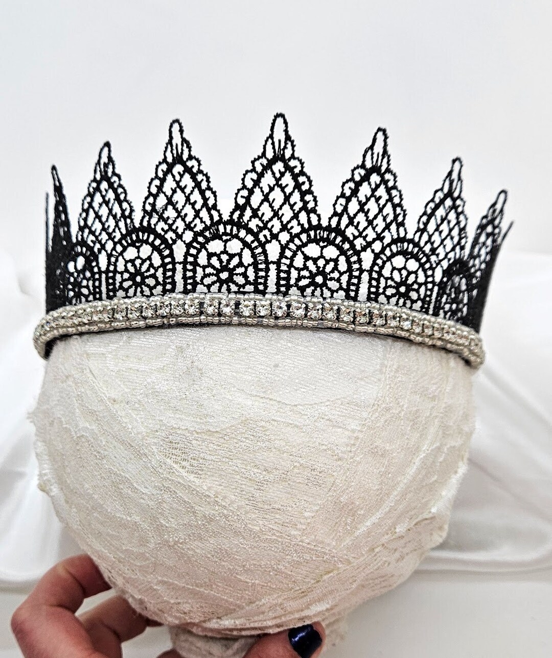 Venice Lace Crown: Rhinestone Beaded Festival Crown - Etsy display picture 2