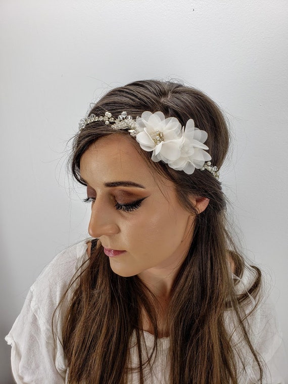 White Floral Rhinestone Floral Headband Amazon.com : Ever Fairy Princess Flower Crystal Headpiece  main image 3