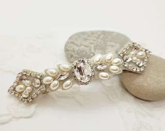 Pearl Rhinestone Barrette: Art Deco Bridal Hair Clip