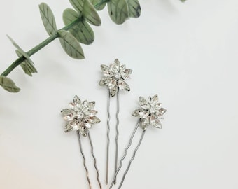 Silver Celestial Star Hair Pins: Rhinestone Wedding Hair Accessories