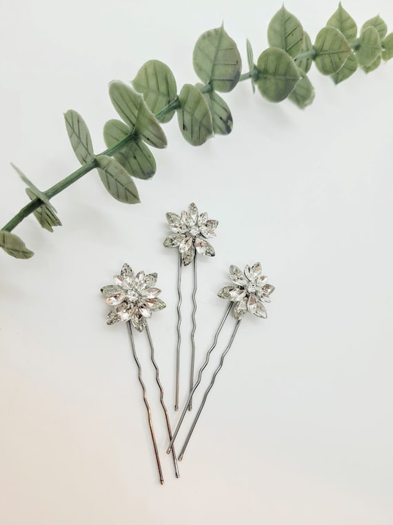 Silver Celestial Star Hair Pins: Rhinestone Wedding Hair  display picture 2