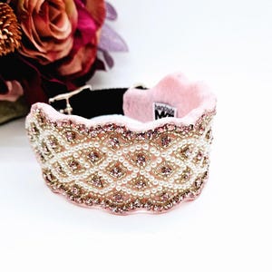 Adjustable Wide Pink  Collar; Dog Wedding Attire; Fancy Dog Collar; Wedding Dog Collar; Pink Dog Collar; Pearl Collar; Bling Collar