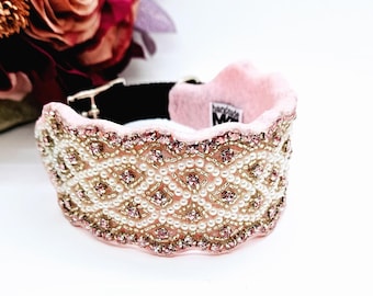 Pink Rhinestone Pearl Dog Collar: Great Dane Dog Collar; Large Breed Dog Collar; Wide Pink Collar; Girly Pink Dog Collar; Pink and Pearl