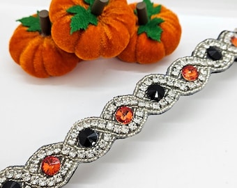 Halloween Rhinestone Dog Collar: Orange and Black Dog Collar; Traditional Halloween; Fun Dog Collars; Halloween Costume for Dogs; Summerween