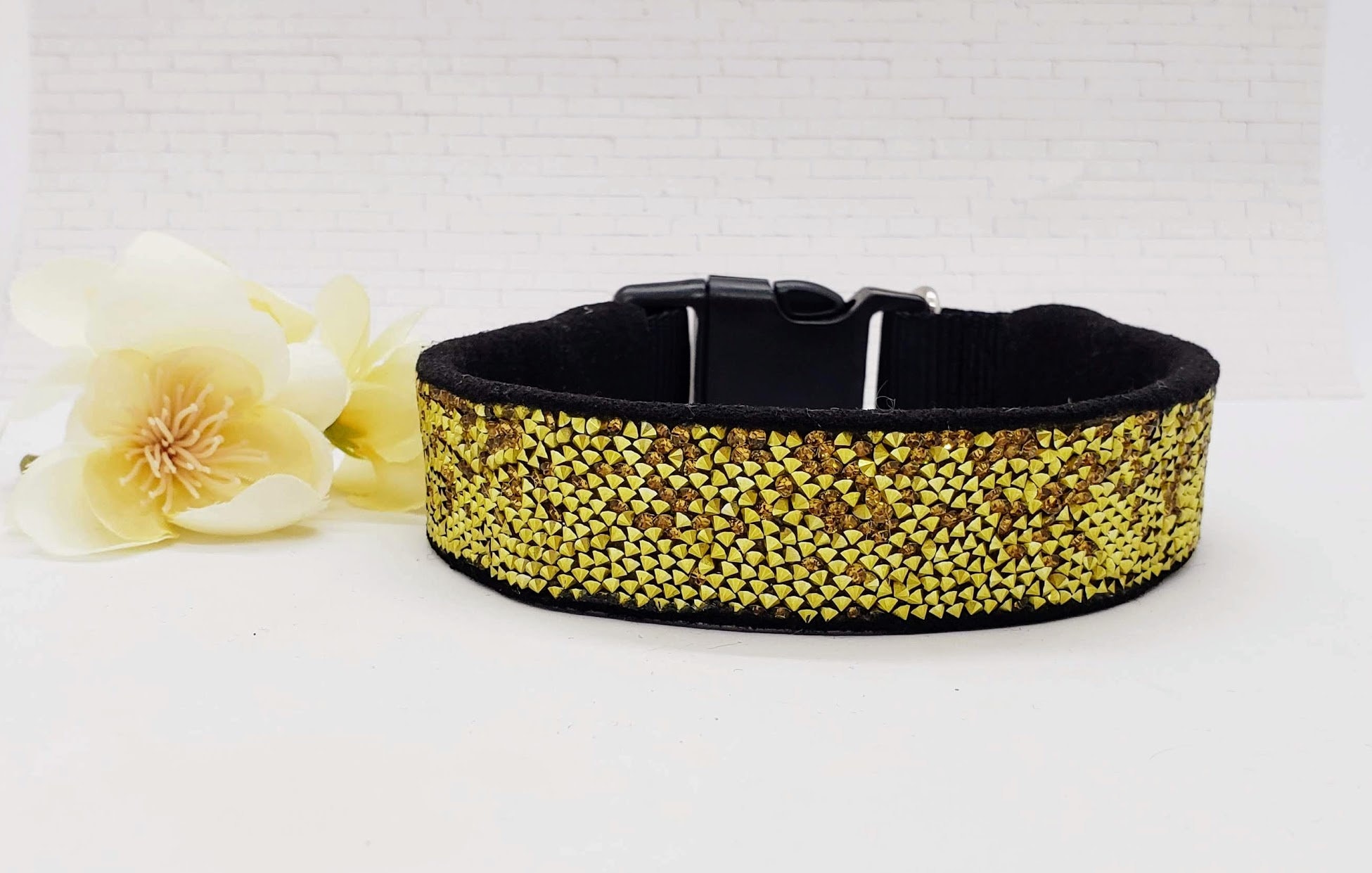 Gold Gem Dog Collar Sparkle Bling, Handmade Felt Lined