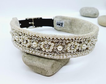 Adjustable Flower Dog Collar: Rhinestone Pearl Wedding Collar; Fancy Wide Collar; Bling Collars; Wide Dog Collars; Rhinestone Dog Collar