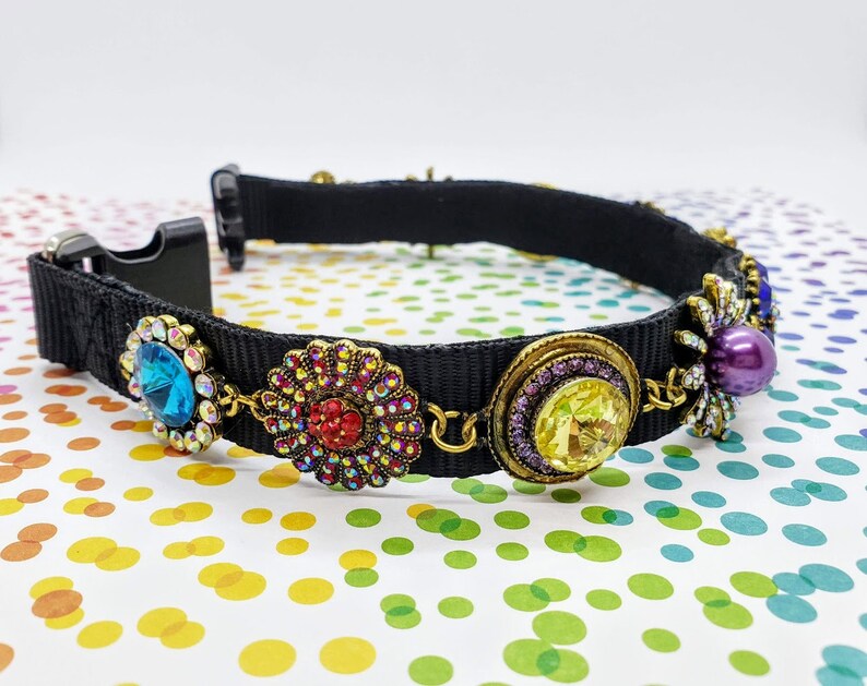 Rainbow Jeweled Dog Collar Pretty Collars Rainbow Dog Etsy