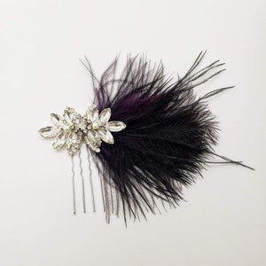 Purple Gatsby Hair Pin; Black Gatsby Hair Pin; 1920 Hair; 1920 Hair Pin; Vintage Feather Hair Pin; Rhinestone Hair Pin; Feather Hair Pin
