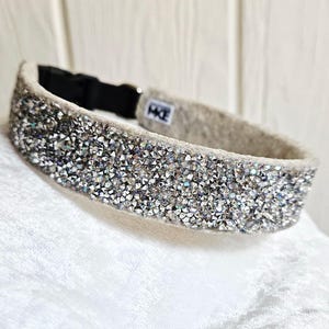 Iridescent Gem Dog Collar: Pretty Dog Collars; Girly Dog Collars; Bling Dog Collars; Fancy Dog Collars; Silver Dog Collar; Fun Dog Collar