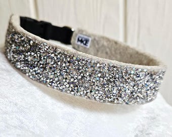 Iridescent Gem Dog Collar: Pretty Dog Collars; Girly Dog Collars; Bling Dog Collars; Fancy Dog Collars; Silver Dog Collar; Fun Dog Collar