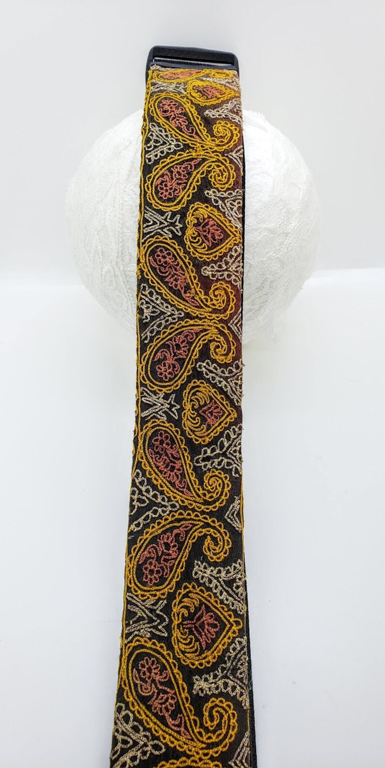 Gold Embroidered Guitar Strap Embroidered Guitar Strap Guitar Strap Unique Guitar Strap Guitar Strap for Women Guitarist Upcycled image 5