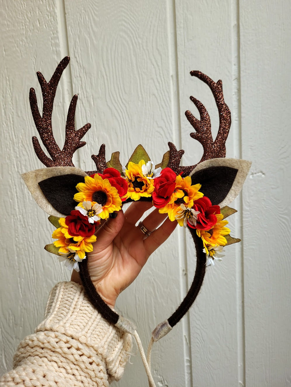 Glitter Deer Antler Headband: Floral Woodland Fairy Costume  display picture 3