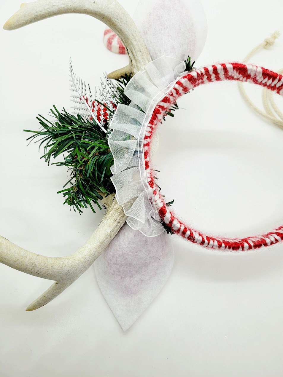 Candy Cane Deer Headband: Christmas Floral Antlers  display picture 2
