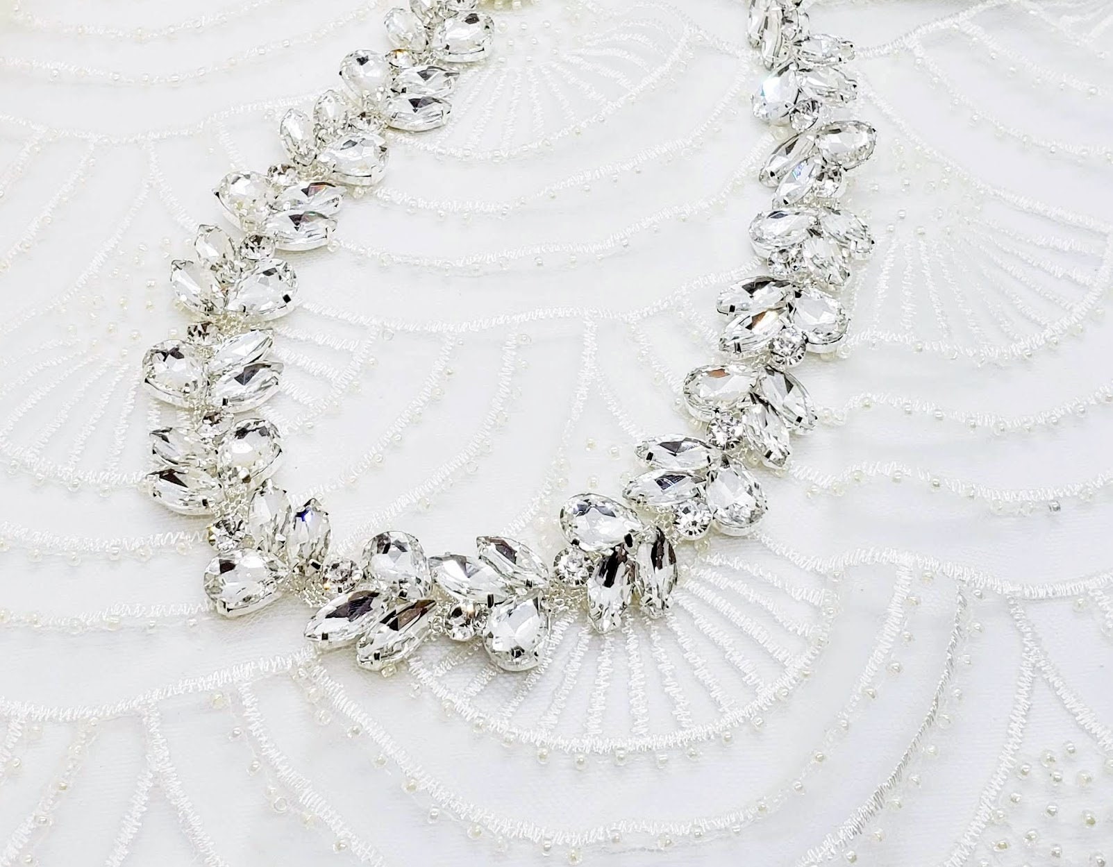 thumbnail image 2 of ShinyBeauty Silver Rhinestone Wedding Belt Sash - 3.5cm X 1 Yard, With Free Satin Ribbon 2 of 9